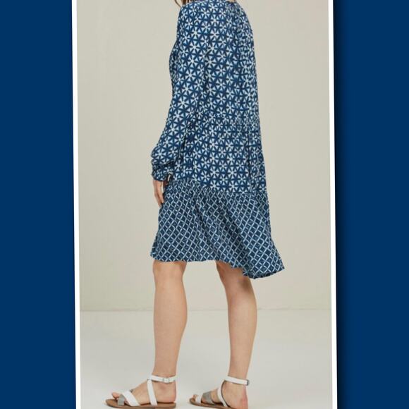 FAT FACE MAYE Indigo Blue SHIBORI PATCH Dress Sz 4 NWOT - Picture 5 of 11